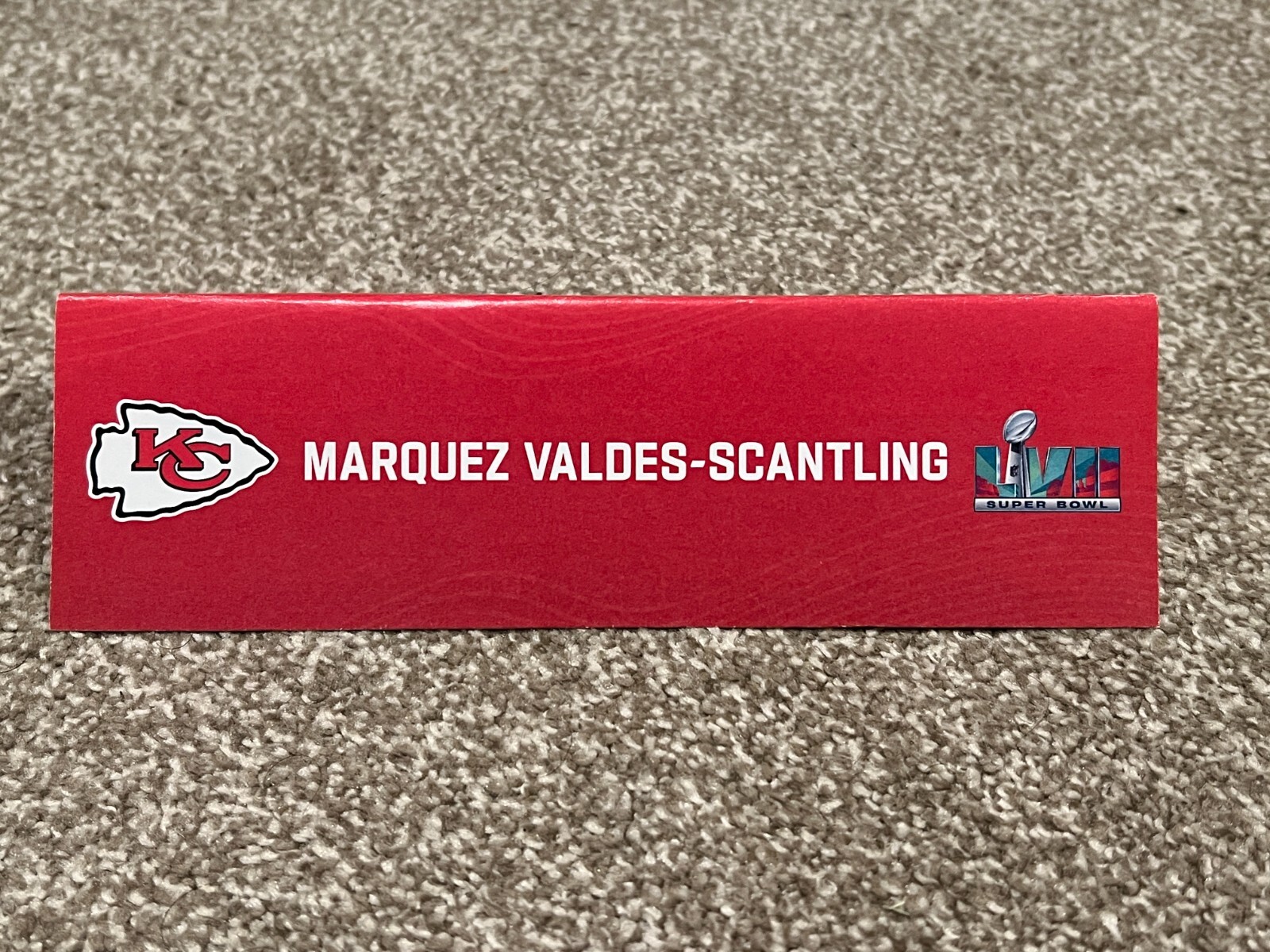 KANSAS CITY CHIEFS ISSUED SUPER BOWL PAPER NAMEPLATE MARQUEZ VALDES-SCANTLING