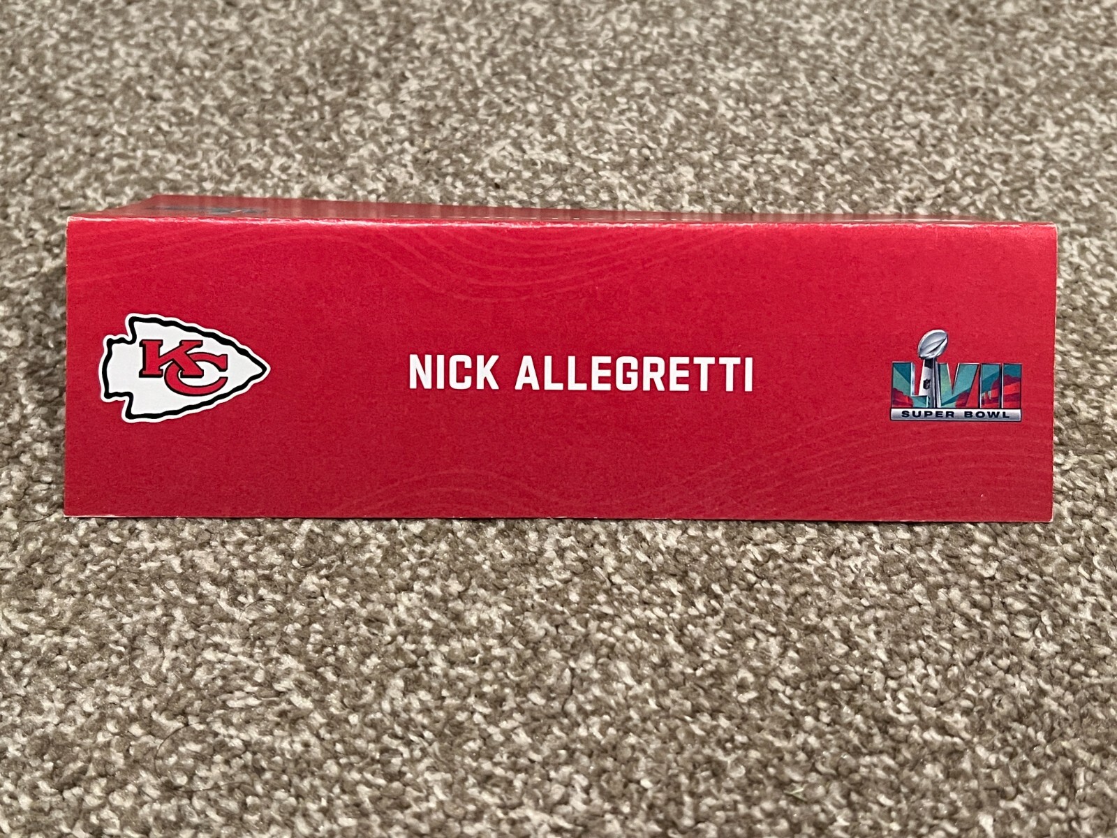 KANSAS CITY CHIEFS TEAM ISSUED SUPER BOWL LVII PAPER NAMEPLATE NICK ALLEGRETTI