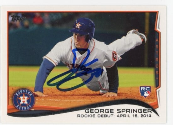 SIGNED BASEBALL CARD AUTO TOPPS 2014 GEORGE SPRINGER HOUSTON ASTROS RC #US210