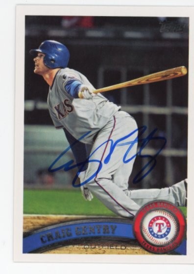 SIGNED BASEBALL CARD AUTO TOPPS 2011 CRAIG GENTRY TEXAS RANGERS #US17