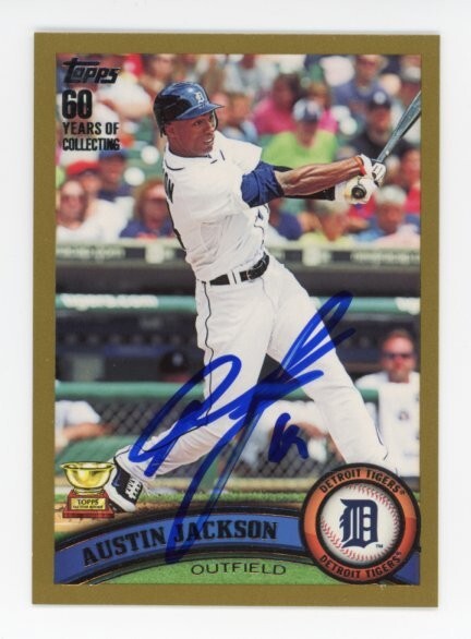 SIGNED BASEBALL CARD AUTO TOPPS 2011 AUSTIN JACKSON #394 TIGERS GOLD /2011
