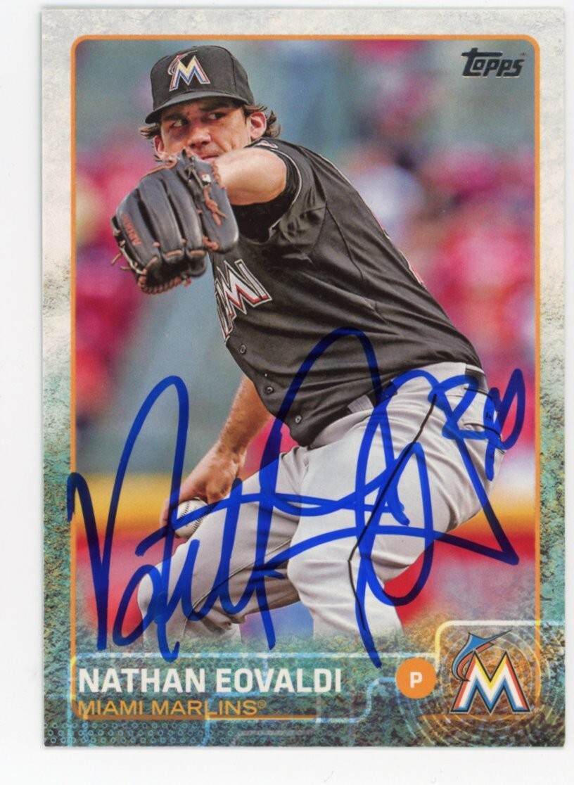 SIGNED BASEBALL CARD AUTO TOPPS 2015 NATHAN EOVALDI MIAMI MARLINS #53