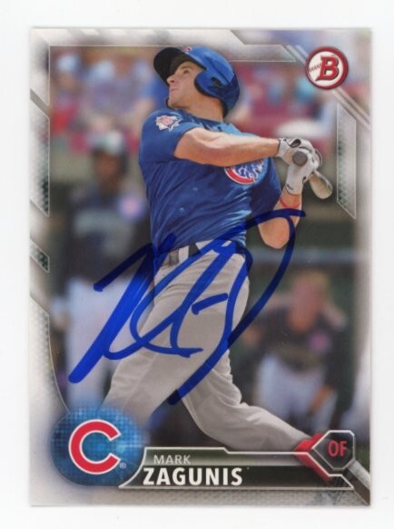 SIGNED BASEBALL CARD AUTO BOWMAN 2016 MARK ZAGUNIS CHICAGO CUBS #36