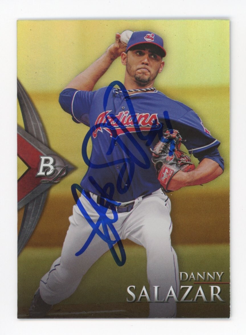 SIGNED BASEBALL CARD AUTO BOWMAN PLATINUM 2014 DANNY SALAZAR INDIANS #50
