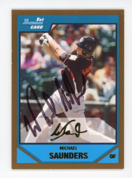 SIGNED BASEBALL CARD AUTO VARIATION BOWMAN 2007 MICHAEL SAUNDERS FUTURES #106 RC