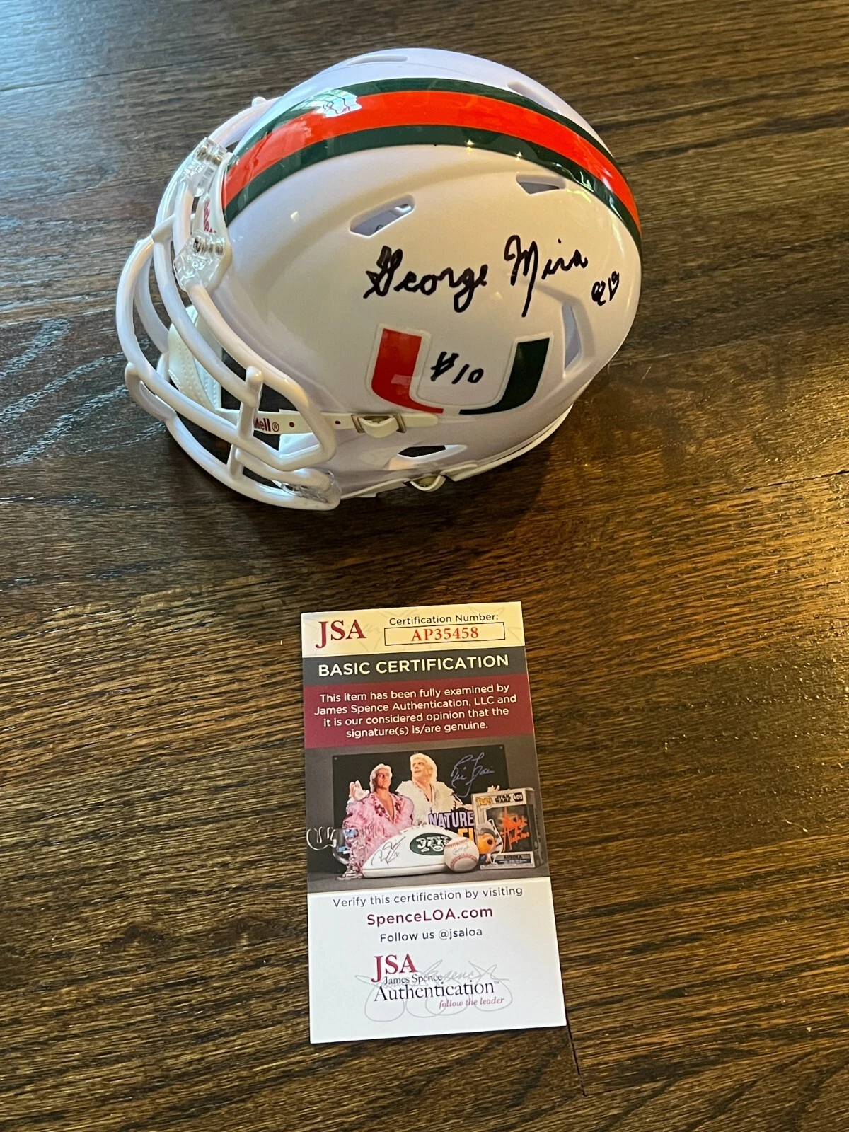 GEORGE MIRA SIGNED FOOTBALL MINI HELMET AUTO MIAMI QB #10 RETIRED JSA COA