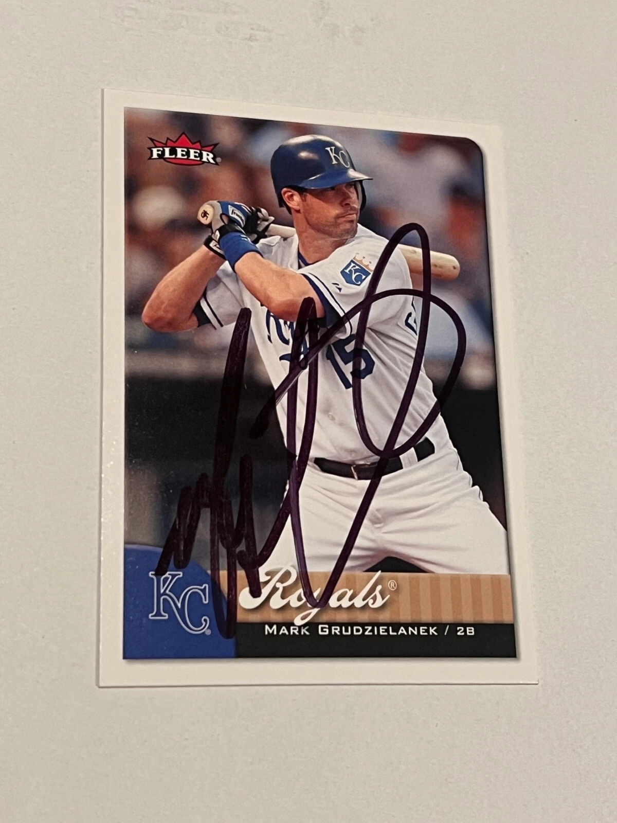 SIGNED BASEBALL CARD AUTO FLEER 2007 MARK GRUDZIELANEK KANSAS CITY ROYALS #15