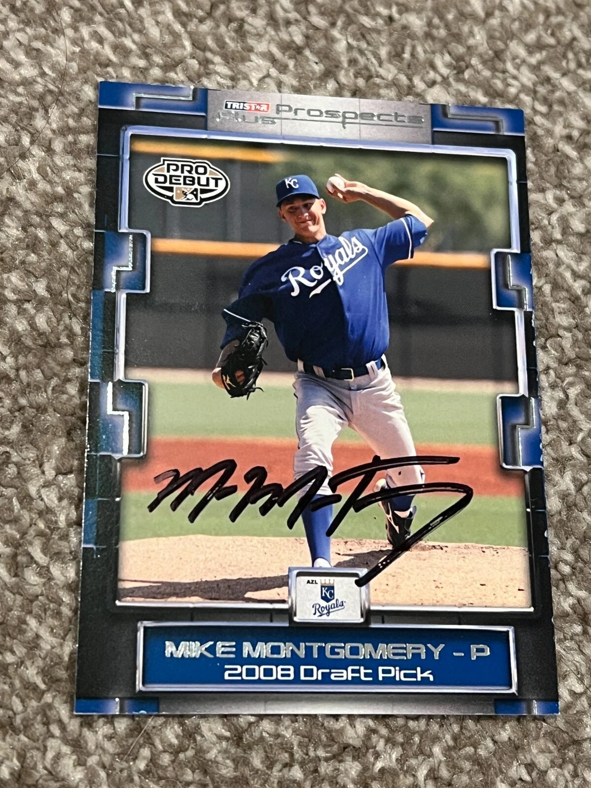 SIGNED BASEBALL CARD AUTO 2008 PRO DEBUT MIKE MONTGOMERY TRISTAR KC ROYALS #44