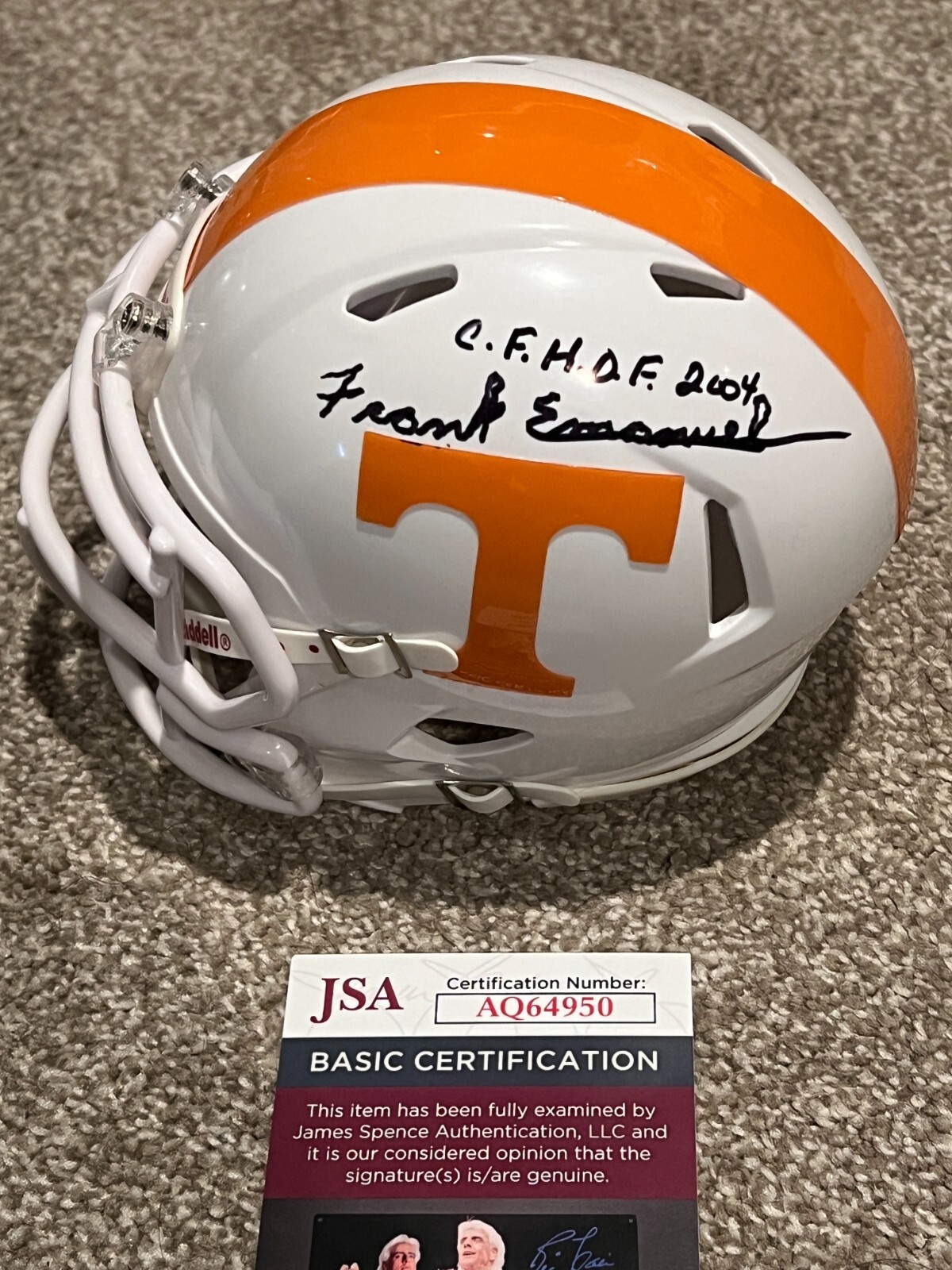 FRANK EMANUEL SIGNED FOOTBALL MINI HELMET AUTO CF HOF TENNESSEE VOLS JSA COA