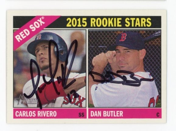 SIGNED BASEBALL CARD AUTO TOPPS HERITAGE 2015 DAN BROWN CARLOS RIVERO RED SOX 88