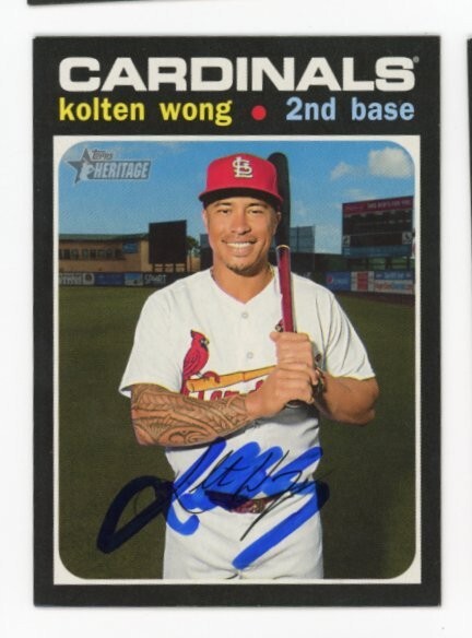 SIGNED BASEBALL CARD AUTO TOPPS 2020 HERITAGE KOLTEN WONG STL CARDINALS #124