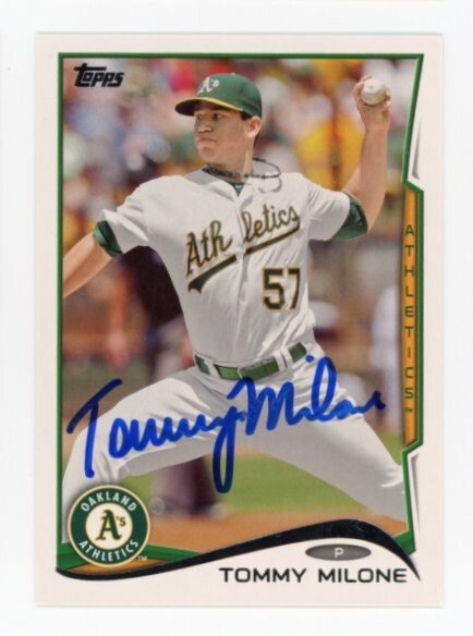 SIGNED BASEBALL CARD AUTO TOPPS 2014 OAKLAND A's ATHLETICS TOMMY MILONE #572