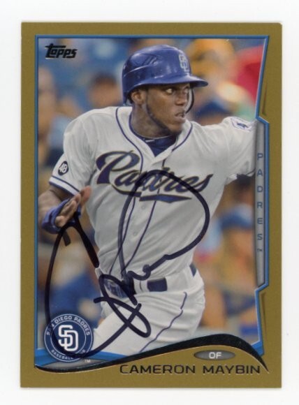 SIGNED BASEBALL CARD AUTO TOPPS 2014 SAN DIEGO PADRES CAMERON MAYBIN #427 GOLD