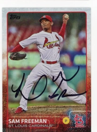 SIGNED BASEBALL CARD AUTO TOPPS 2015 ST LOUIS CARDINALS SAM FREEMAN VARIATION
