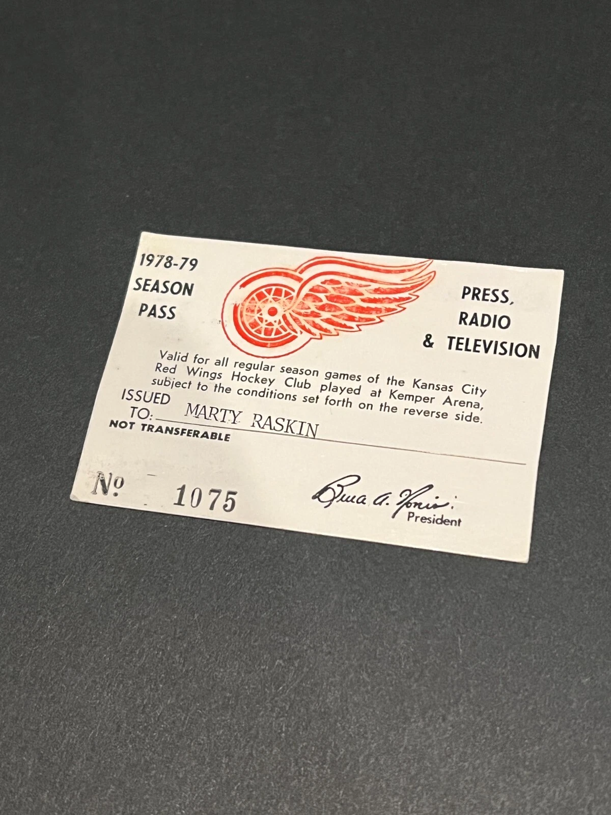 1978-79 KANSAS CITY RED WINGS HOCKEY MEDIA CREDENTIAL *NOT TICKET VTG PRESS PASS