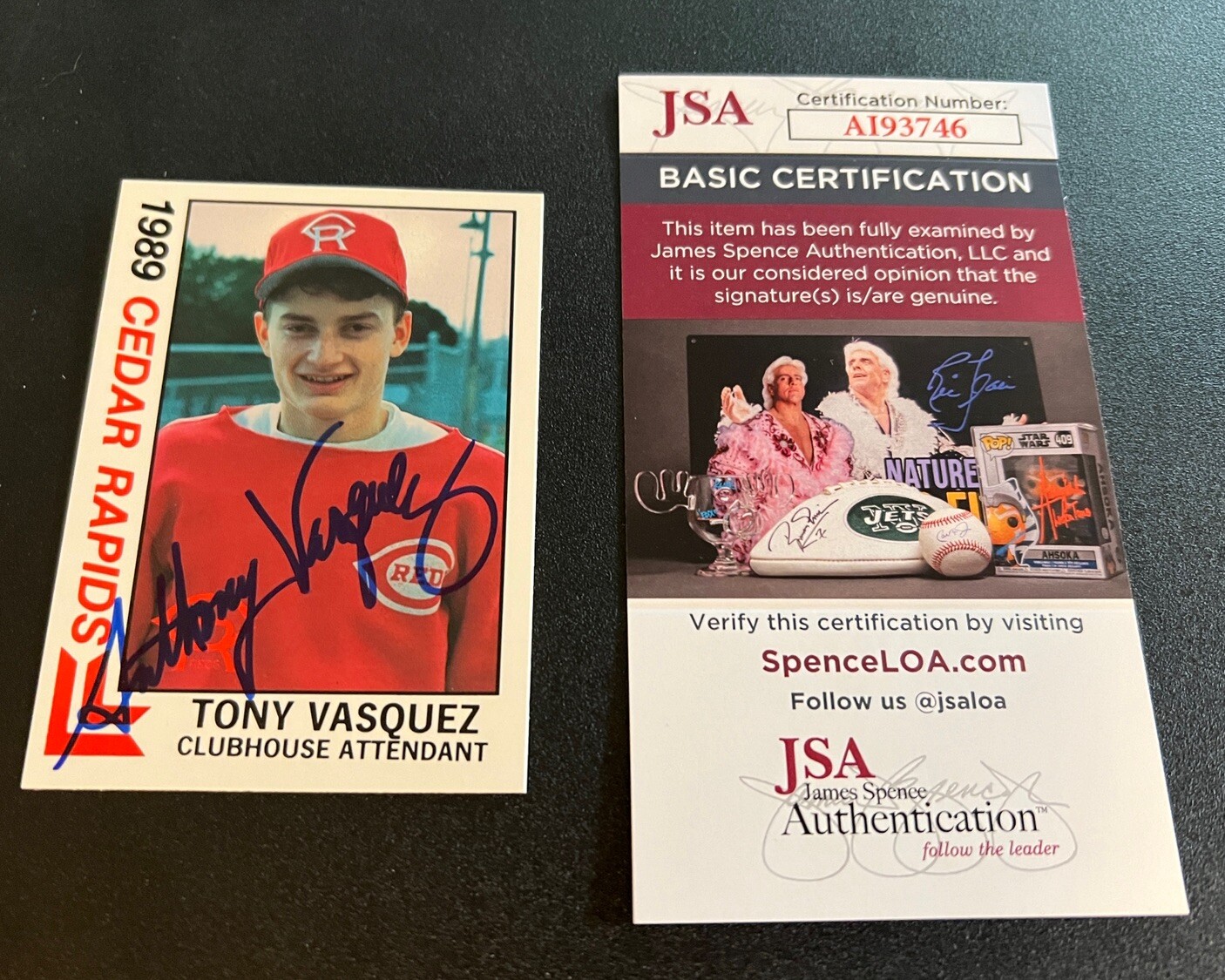 SIGNED BASEBALL CARD AUTO TONY VASQUEZ 1989 BEST #27 CEDAR RAPIDS REDS JSA COA