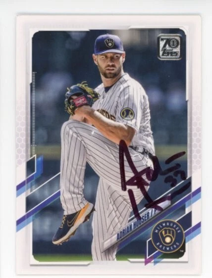 SIGNED BASEBALL CARD AUTO TOPPS 2021 MILWAUKEE BREWERS ADRIAN HOUSER #US55