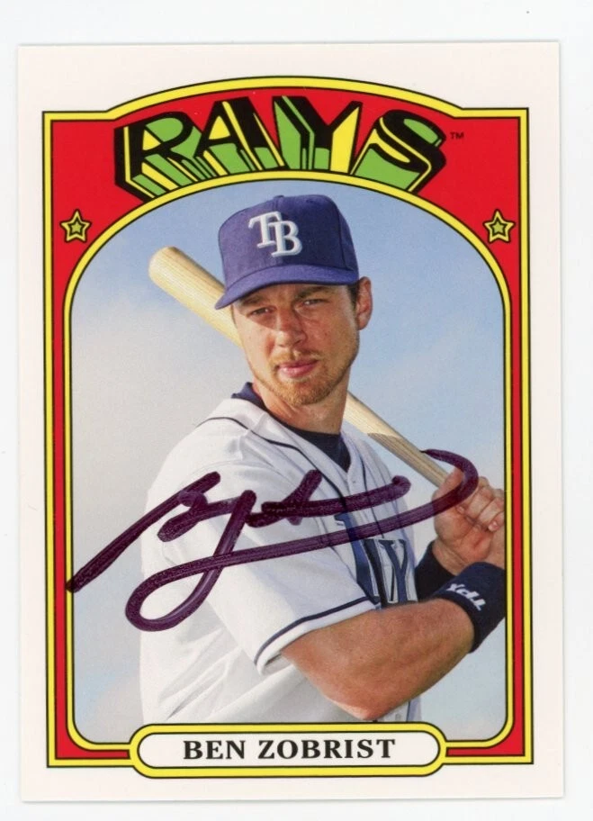 SIGNED BASEBALL CARD AUTO 2013 TOPPS ARCHIVES BEN ZOBRIST TAMPA RAYS #24