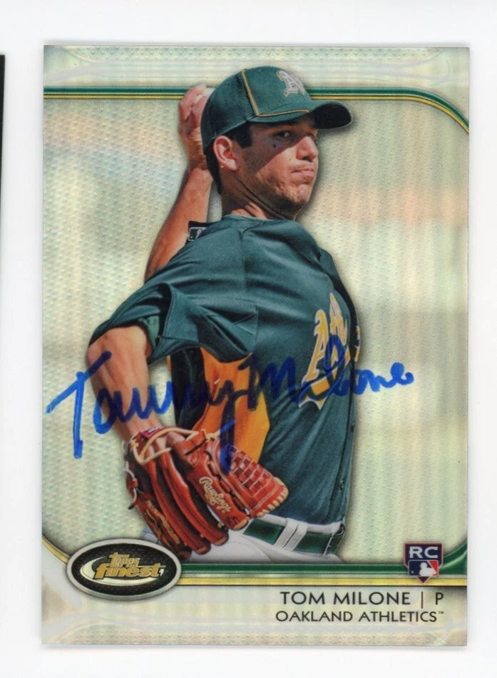 SIGNED BASEBALL CARD AUTO 2012 TOPPS FINEST REFRACTOR TOM MILONE OAKLAND A's #6