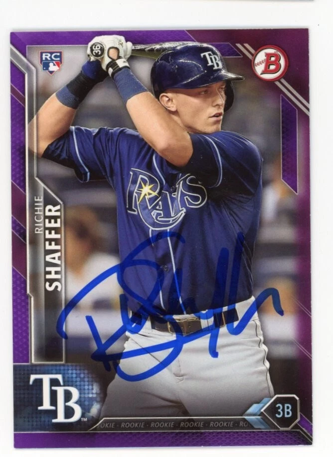 SIGNED BASEBALL CARD AUTO BOWMAN 2016 RICHIE SHAFFER TAMPA BAY RAYS PURPLE /250