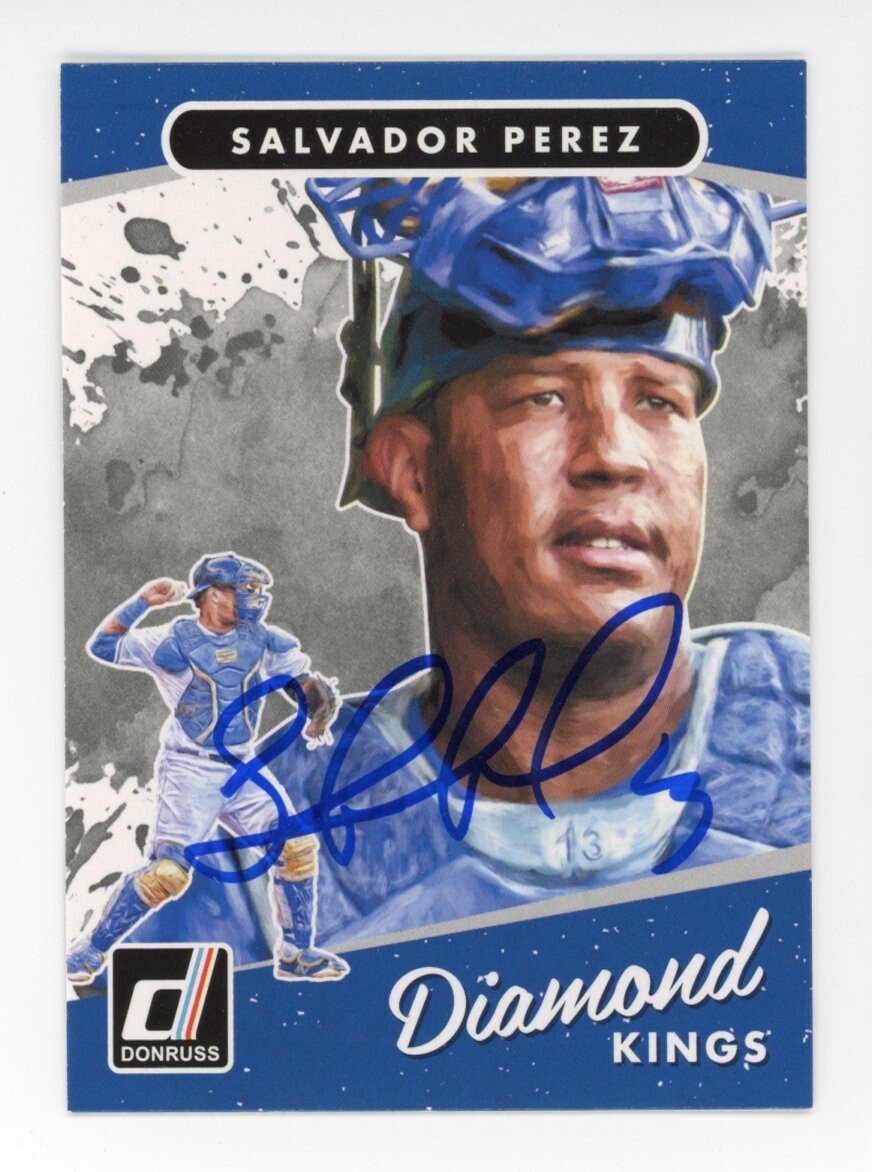 SIGNED BASEBALL CARD AUTO ROYALS SALVADOR PEREZ 2017 DONRUSS DIAMOND KINGS #12