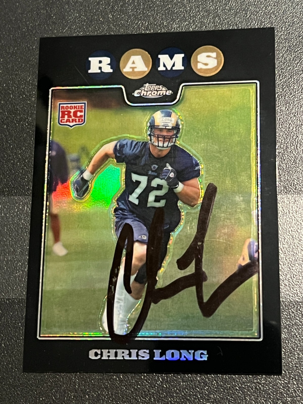 SIGNED FOOTBALL CARD TOPPS CHROME 2007 CHRIS LONG RC ST LOUIS RAMS REFRACTOR 236