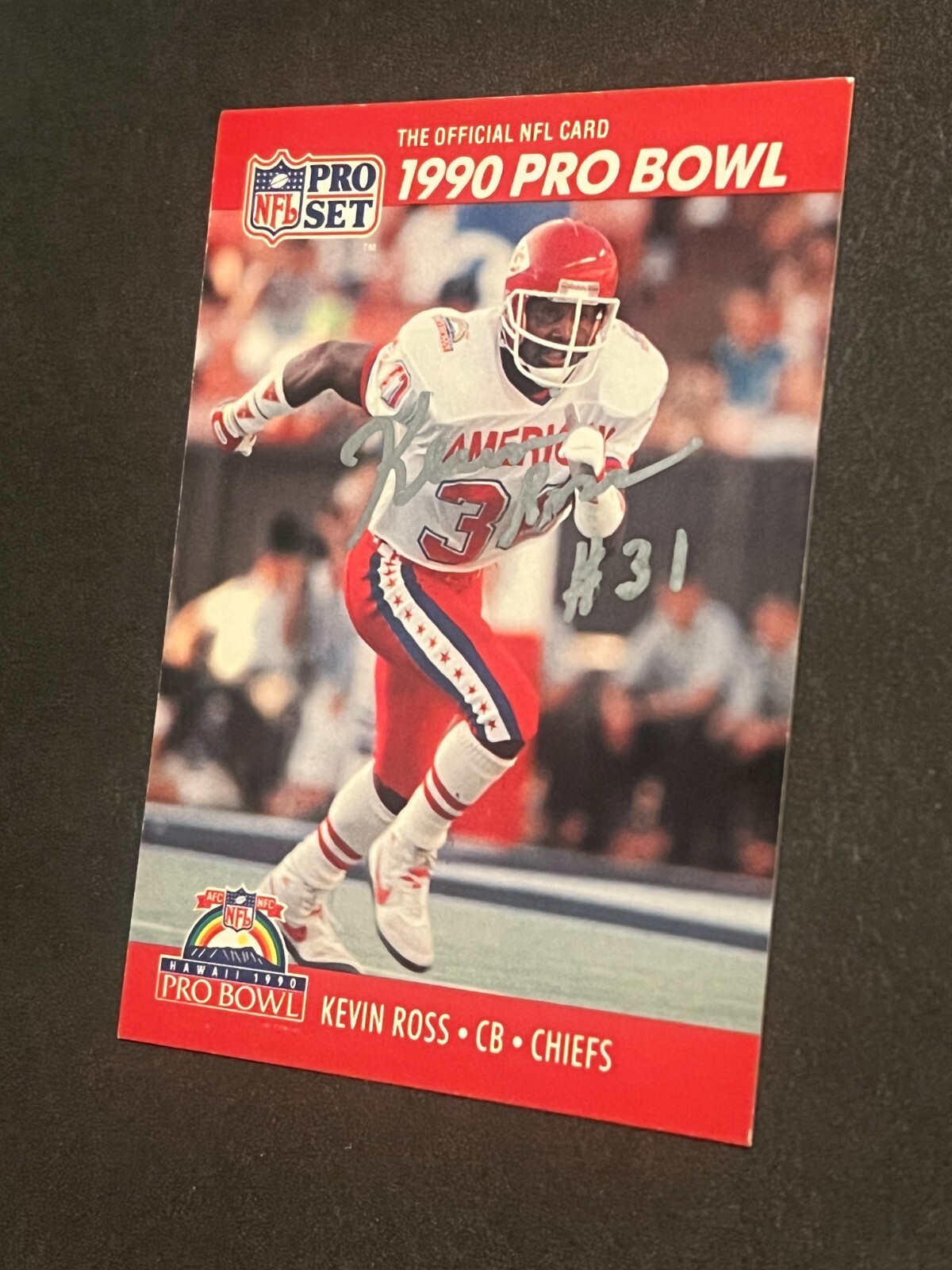 SIGNED FOOTBALL CARD AUTO KANSAS CITY CHIEFS KEVIN ROSS SIGNED 1990 PRO SET #369