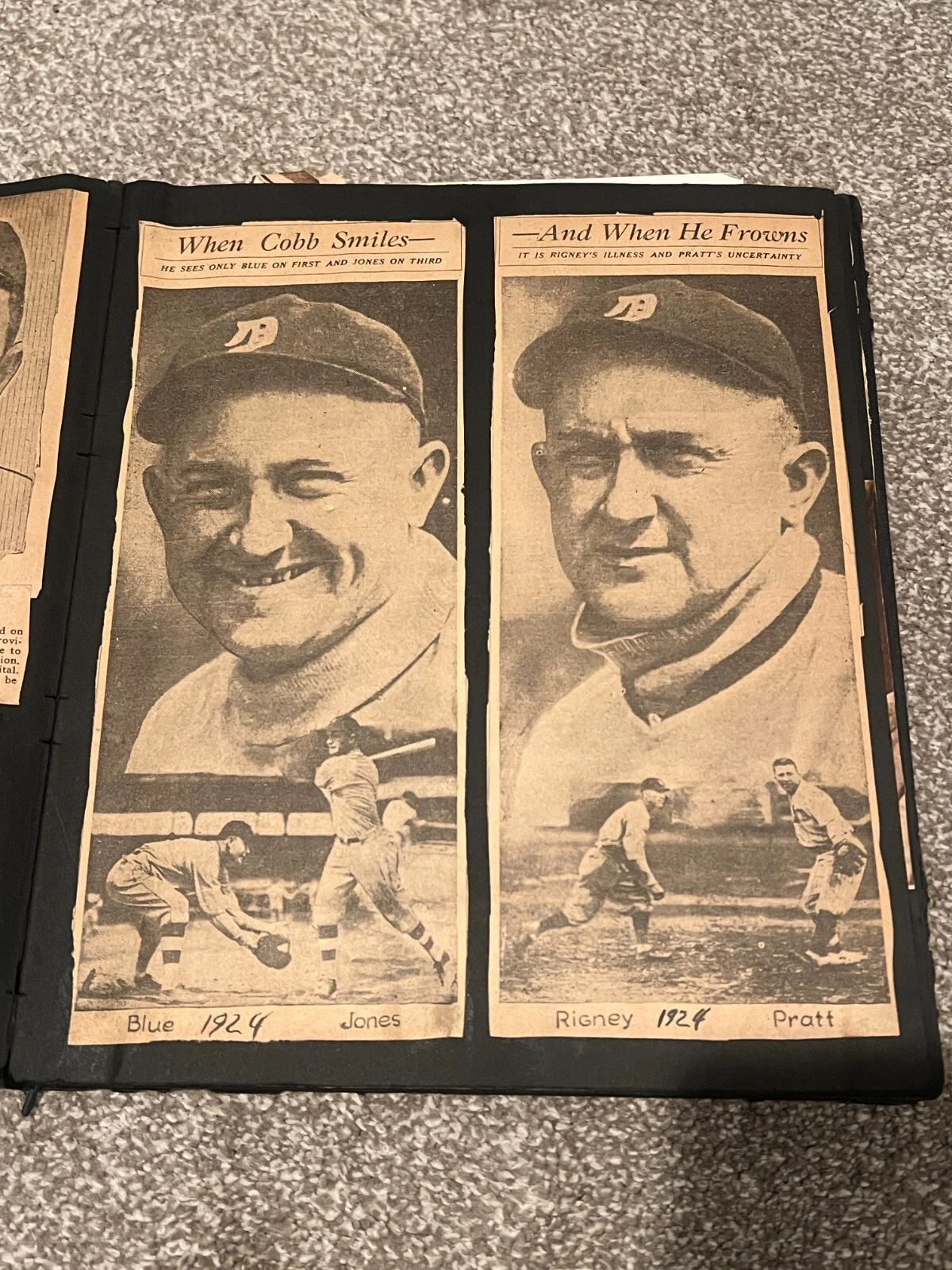1920's BASEBALL & MORE NEWSPAPER SCRAPBOOK TY COBB BABE RUTH DETROIT TIGERS +