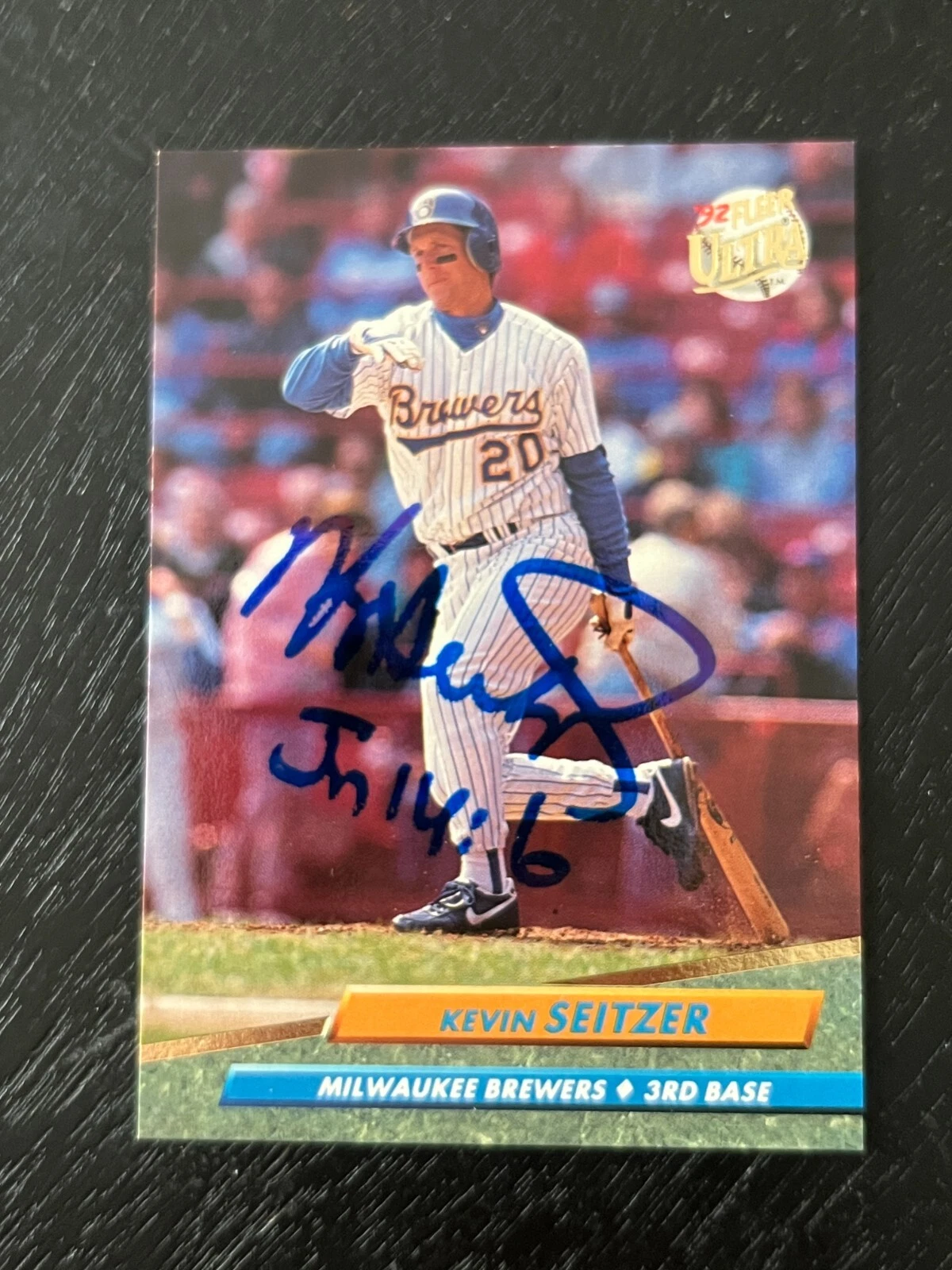 SIGNED BASEBALL CARD AUTO KEVIN SEITZER MILWAUKEE BREWERS FLEER ULTRA 1992 #389