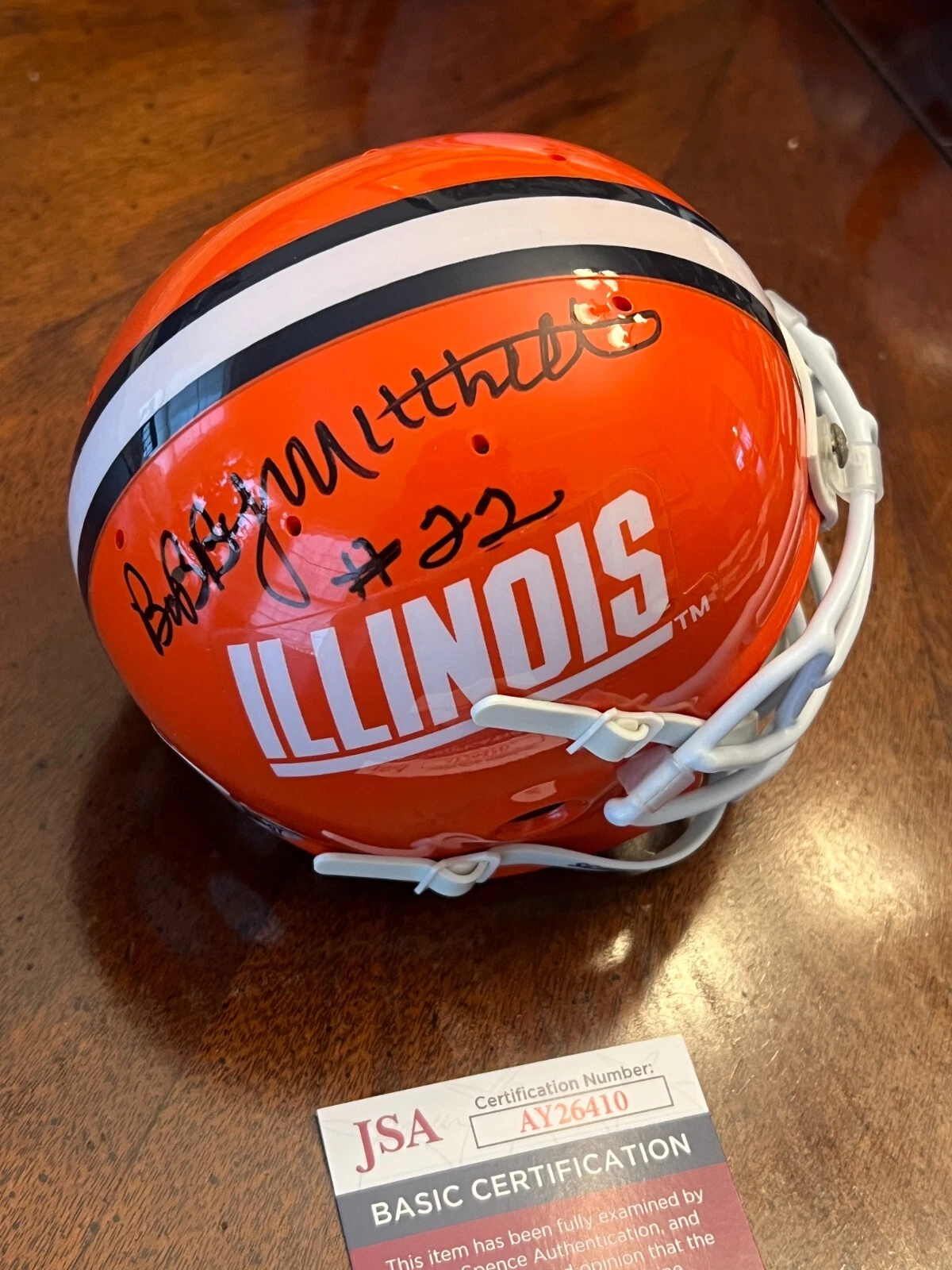 BOBBY MITCHELL SIGNED FOOTBALL MINI HELMET AUTO ILLINOIS JSA COA