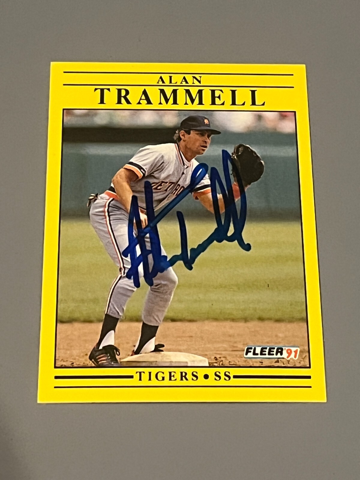 SIGNED BASEBALL CARD AUTO ALAN TRAMMELL DETROIT TIGERS 1991 FLEER #355 HOF