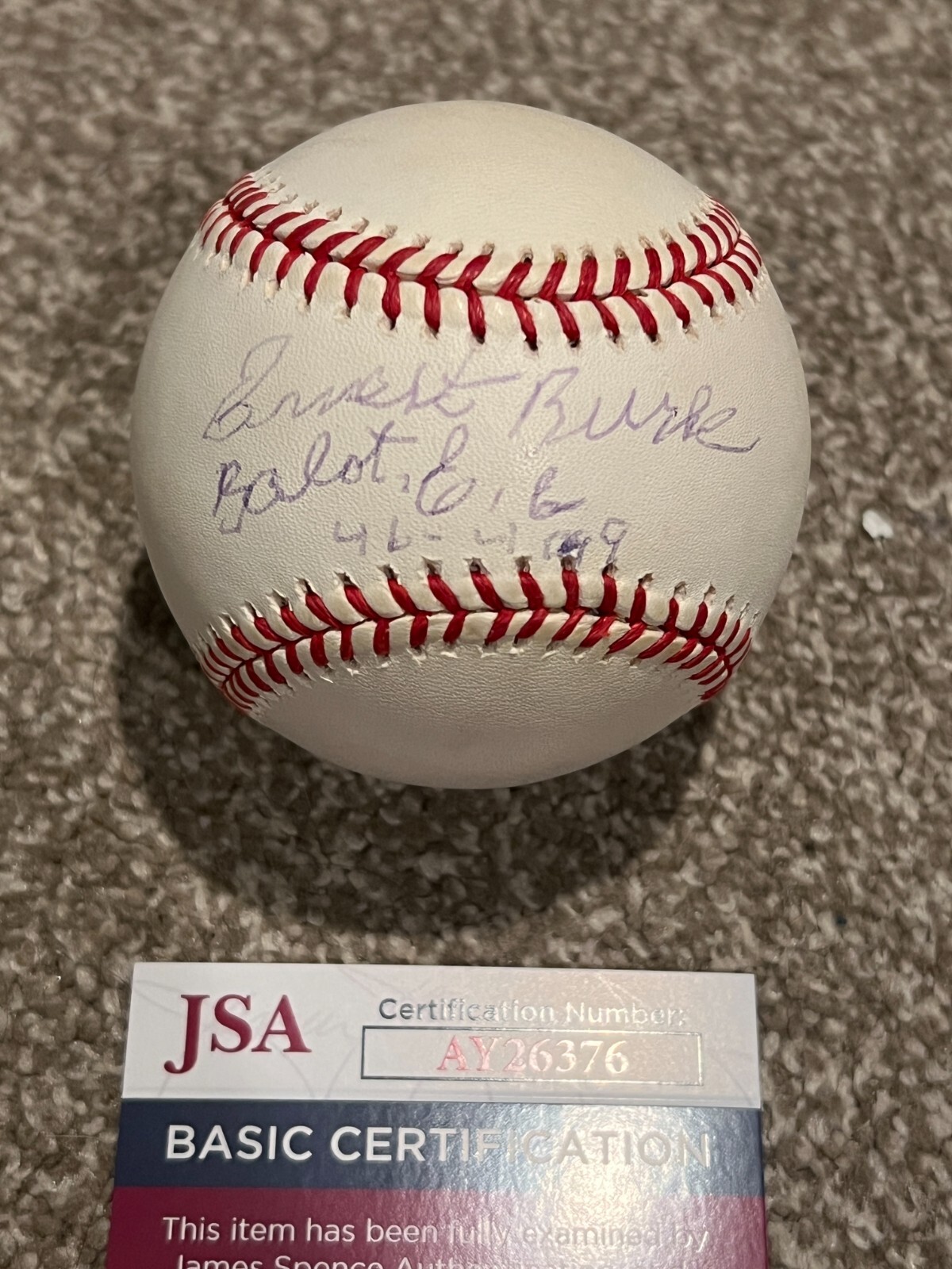 ERNEST BURKE SIGNED BASEBALL AUTO NEGRO LEAGUE BALTIMORE ELITE GIANTS JSA COA