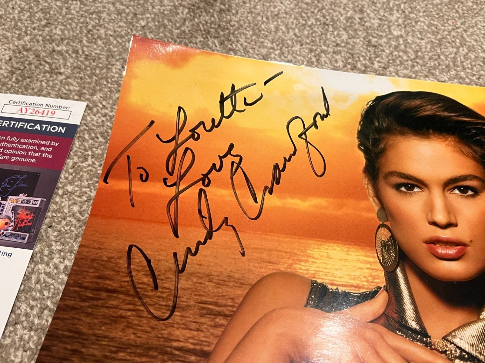 CINDY CRAWFORD SIGNED PICTURE AUTO AMERICAN SUPER MODEL JSA COA