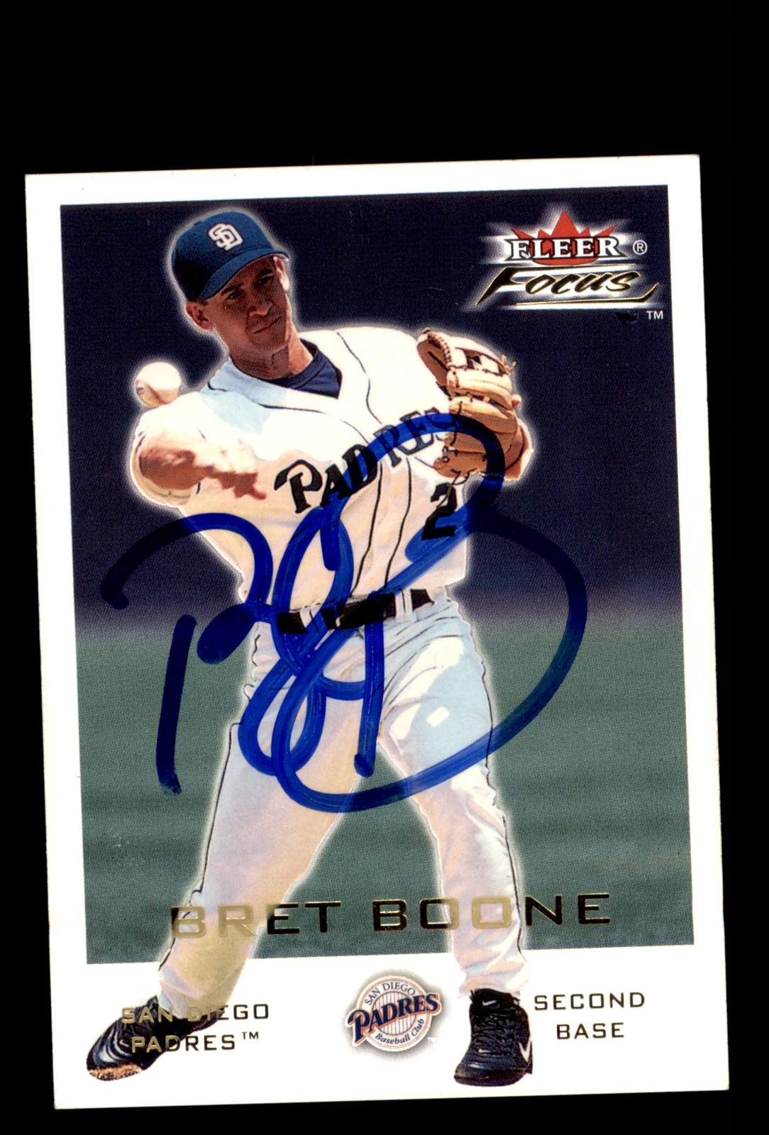 Signed Baseball Card Auto 2001 Fleer Focus #127 Bret Boone San Diego Padres