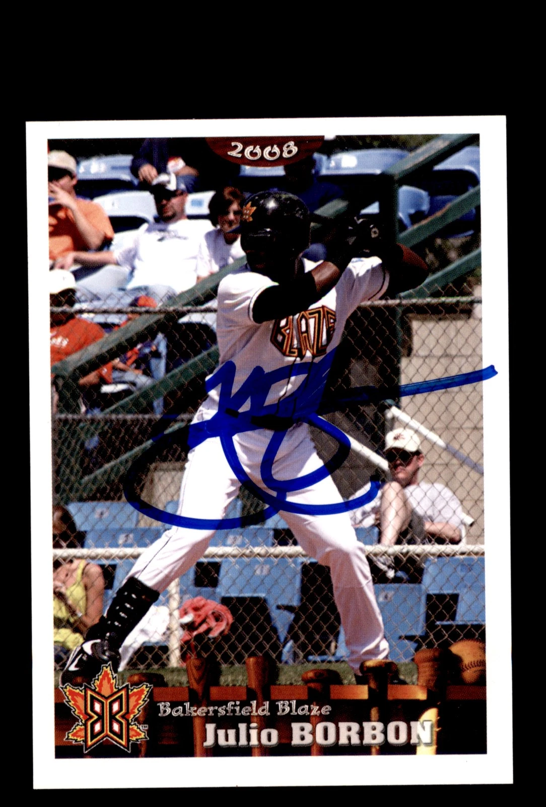 Signed Baseball Card Auto 2008 Grandstand Bakersfield Blaze Julio Borbon Rangers