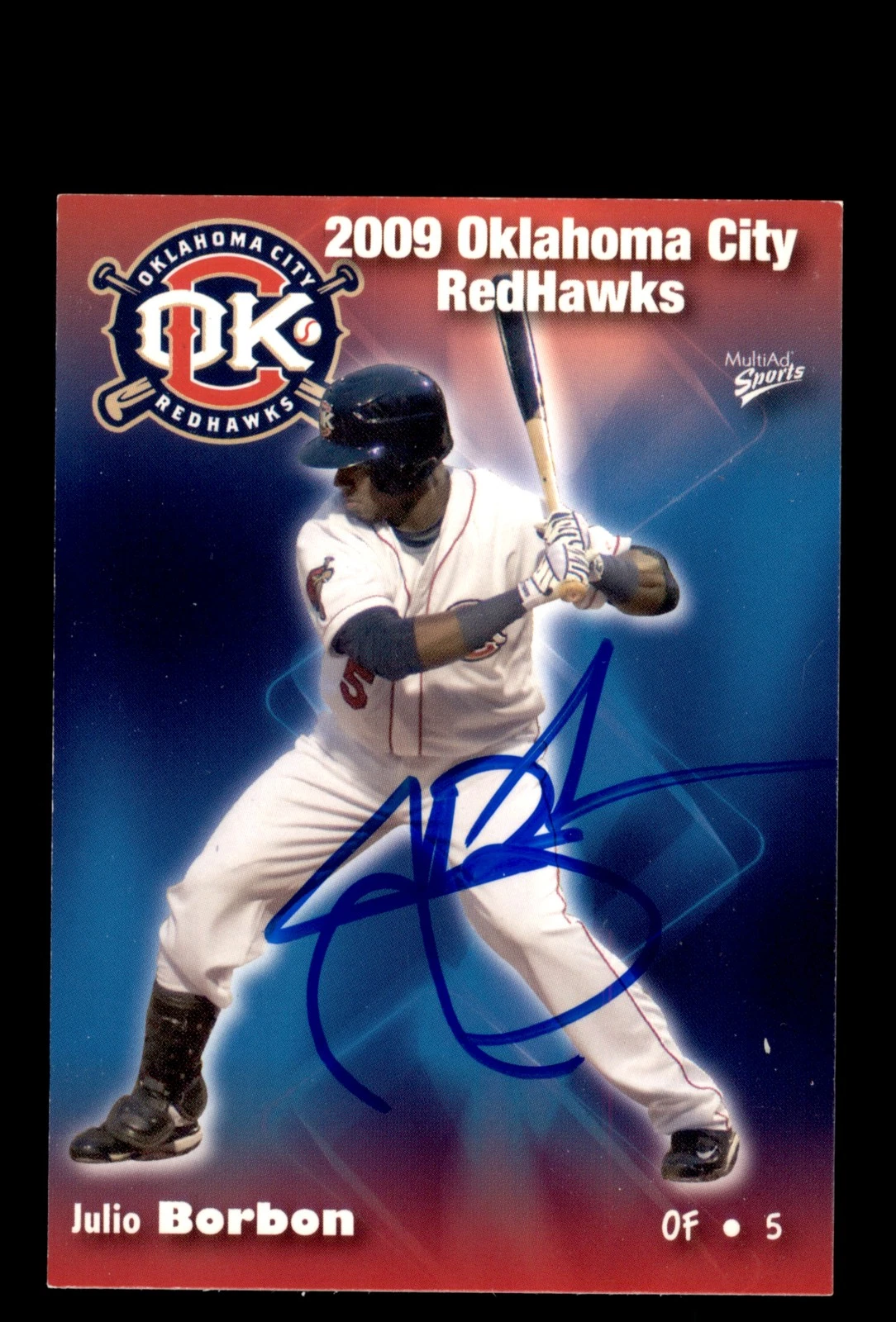 Signed Baseball Card Auto 2009 MultiAd Oklahoma City RedHawks #4 Julio Borbon