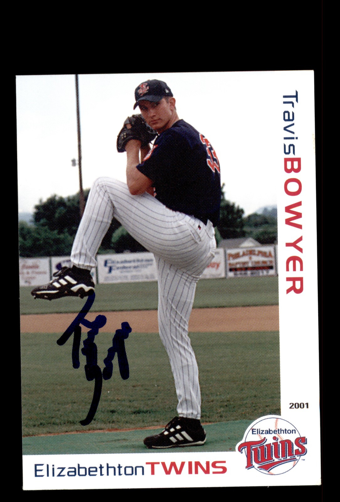 Signed Baseball Card Auto 2001 Grandstand Elizabethton Twins Travis Bowyer