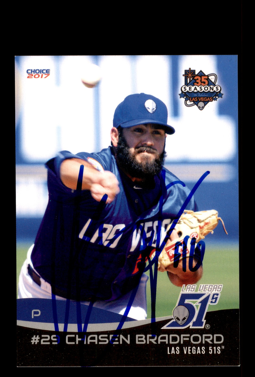 Signed Baseball Card Auto 2017 Choice Las Vegas 51s #03 Chasen Bradford
