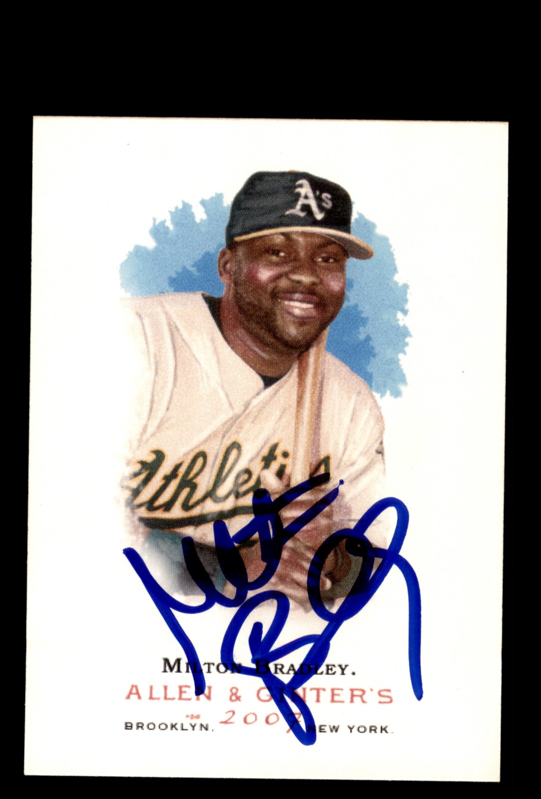 Signed Baseball Card Auto 2007 Topps Allen & Ginter #128 Milton Bradley A's