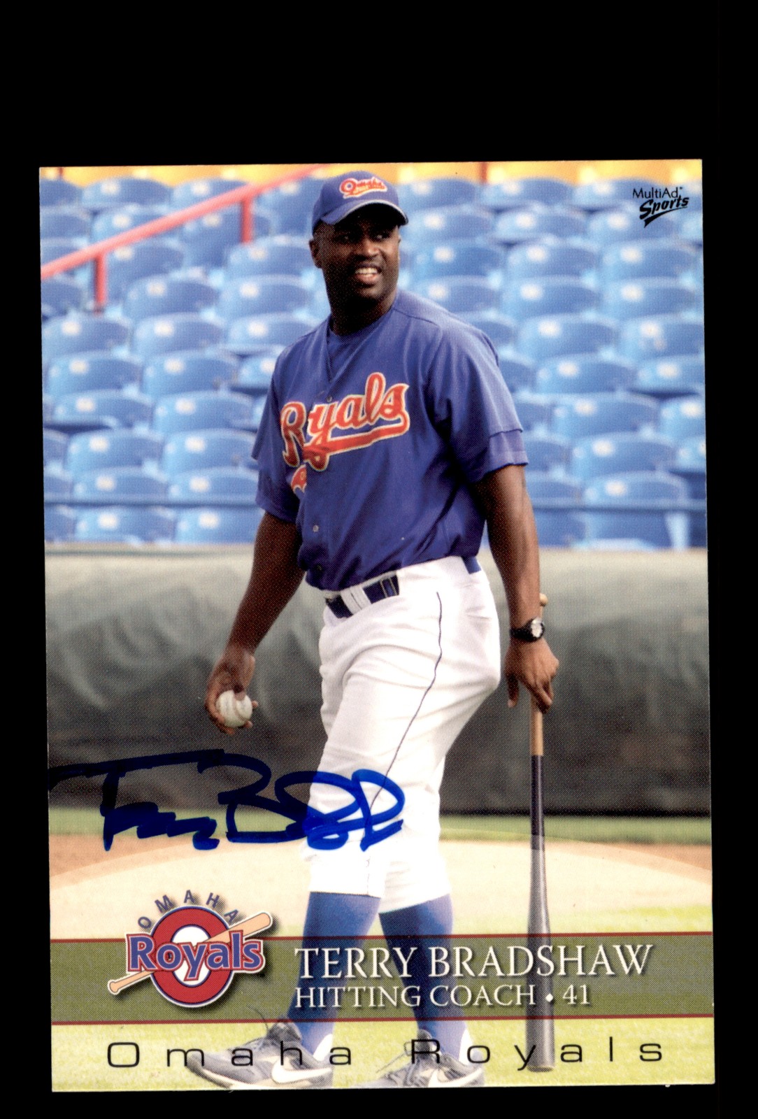 Signed Baseball Card Auto 2008 MultiAd Omaha Royals #4 Terry Bradshaw