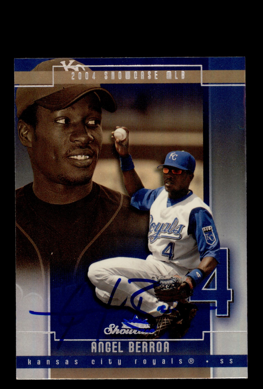 Signed Baseball Card Auto 2004 Fleer Showcase #49 Angel Berroa KC Royals