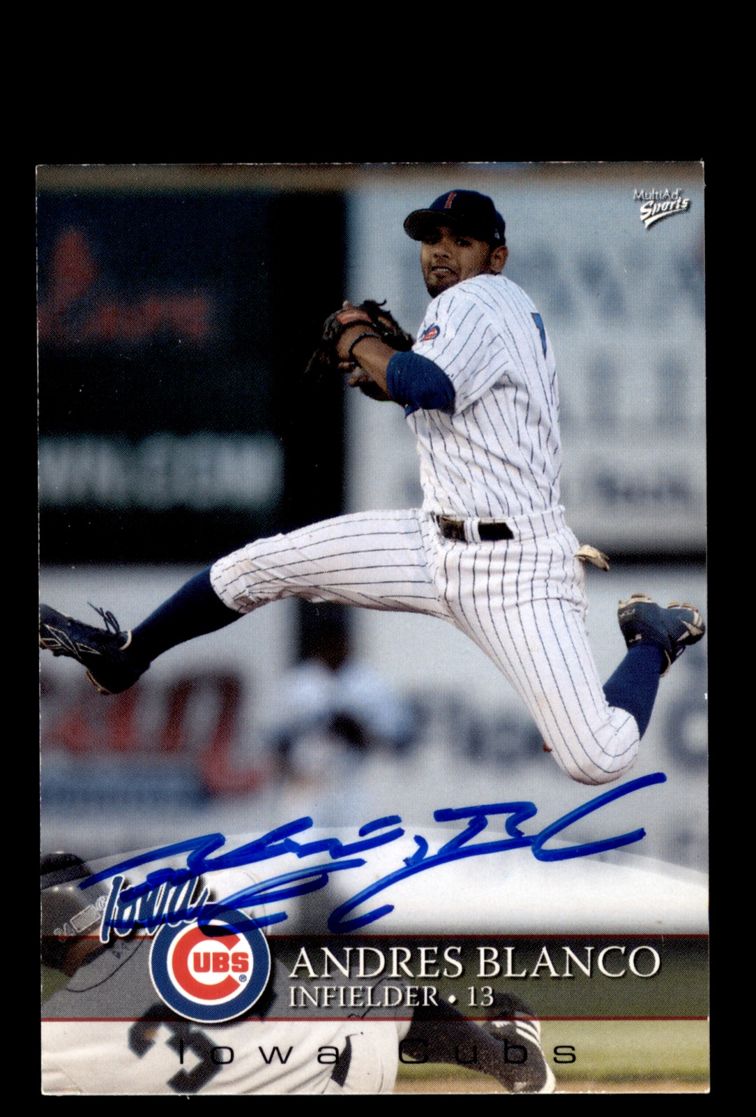 Signed Baseball Card Auto 2008 MultiAd Iowa Cubs #3 Andres Blanco