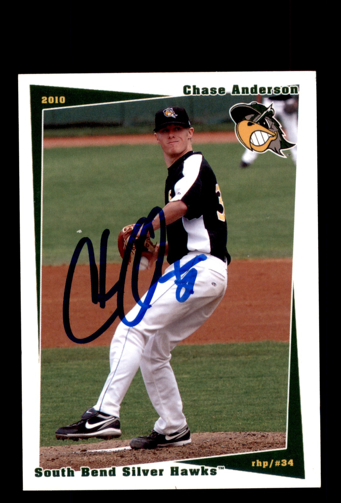 Signed Baseball Card Auto 2010 Grandstand South Bend Silver Hawks Chase Anderson