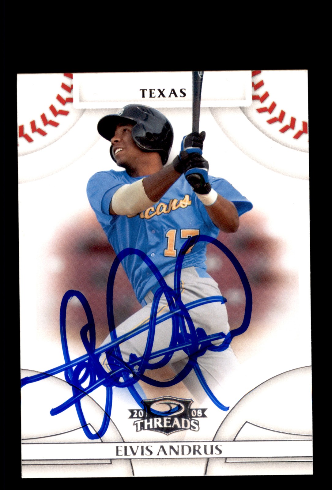 Signed Baseball Card Auto 2008 Donruss Threads #100 Elvis Andrus Texas Rangers