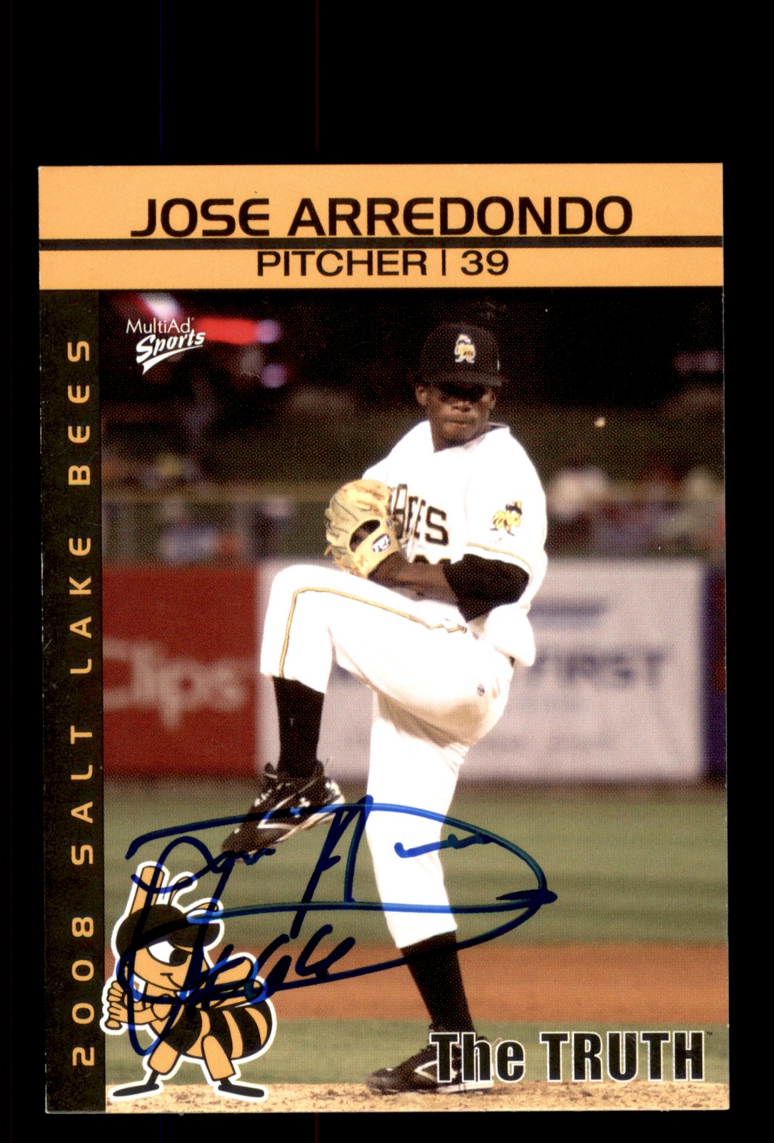 Signed Baseball Card Auto 2008 DAV #34 Jose Arredondo Salt Lake Bees