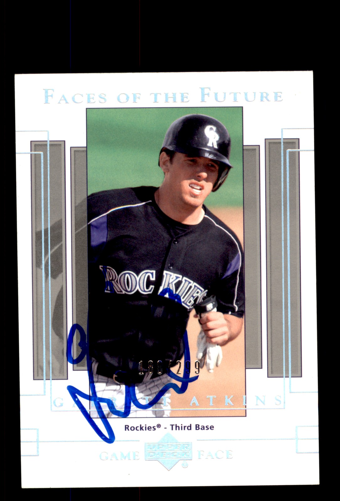 Signed Baseball Card Auto 2003 Upper Deck GF #205 Garrett Atkins Rockies /299
