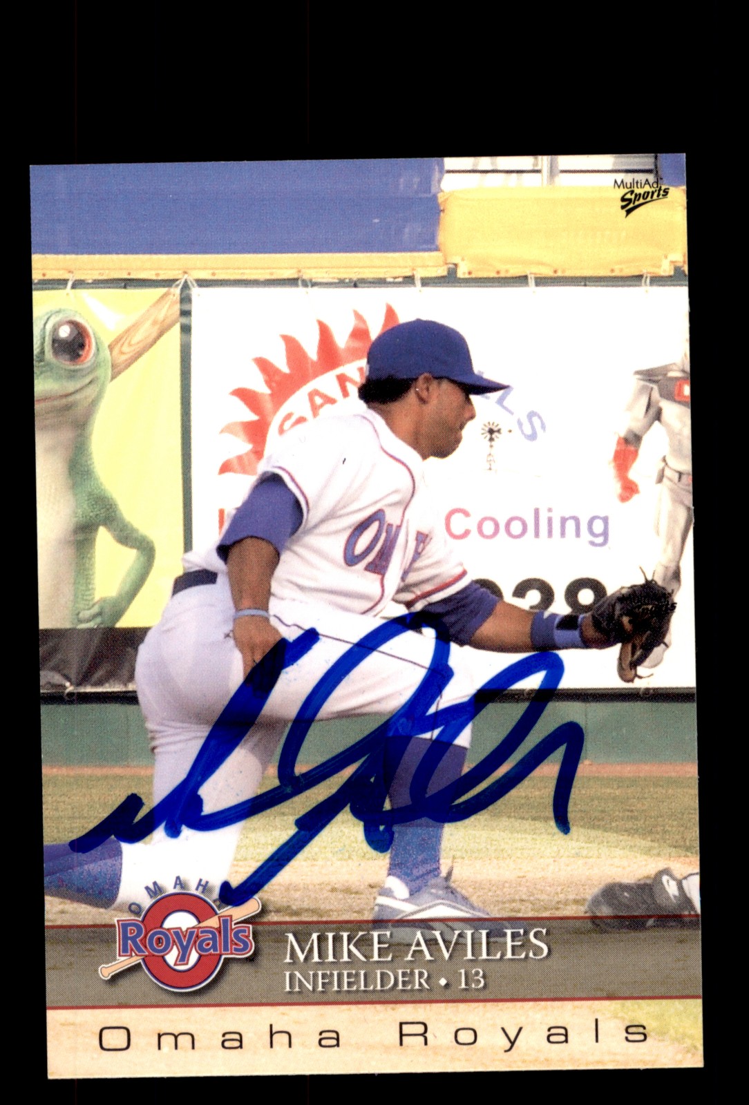 Signed Baseball Card Auto 2008 MultiAd Omaha Royals #3 Mike Aviles RC MILB