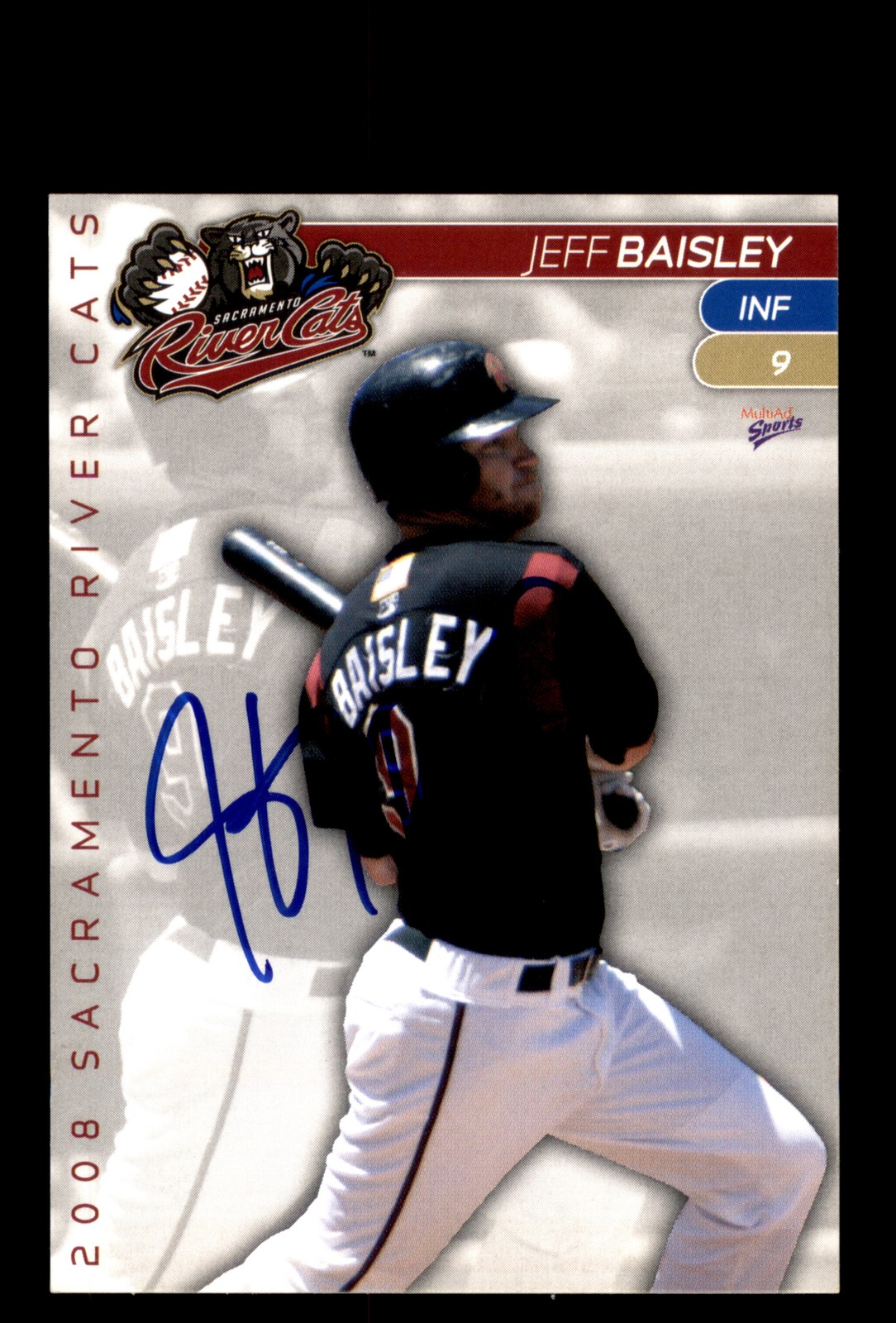 Signed Baseball Card Auto 2008 MultiAd Sacramento River Cats #3 Jeff Baisley