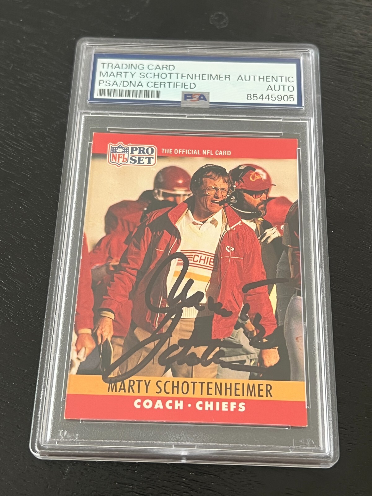 MARTY SCHOTTENHEIMER 1990 PRO SET #148 SIGNED FOOTBALL CARD AUTO CHIEFS PSA/DNA