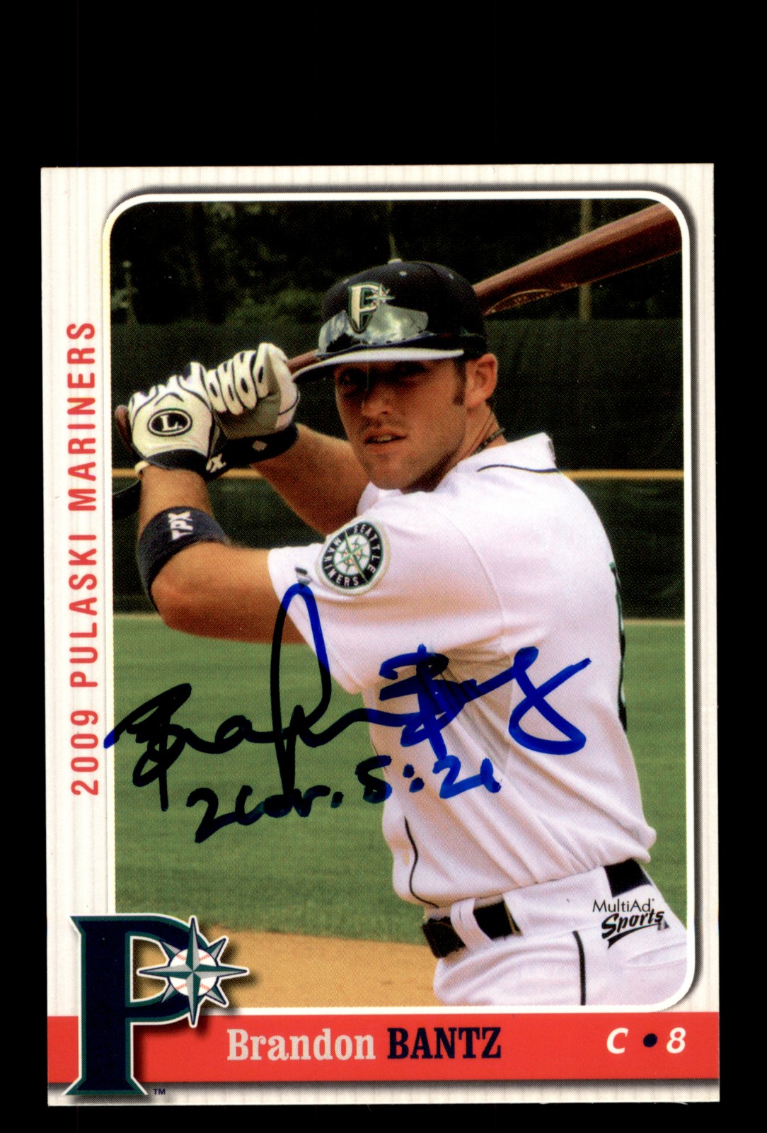 Signed Baseball Card Auto 2009 MultiAd Pulaski Mariners #23 Brandon Bantz